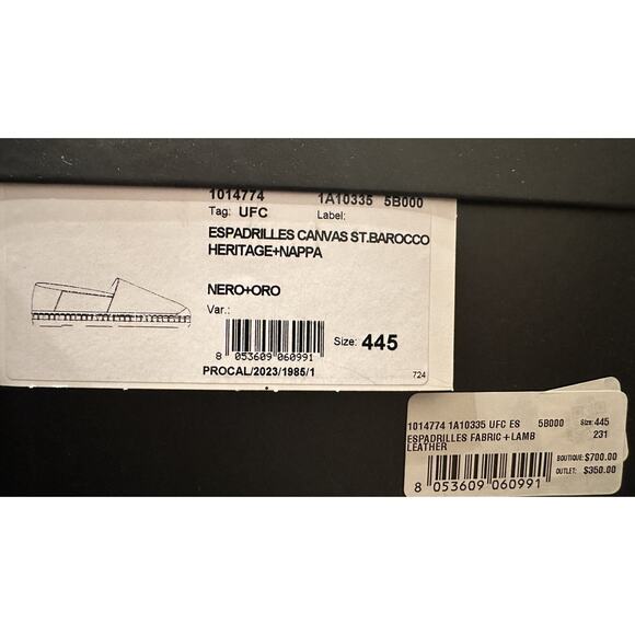 VERSACE Barocco Print Gold/Black Canvas Espadrilles 11.5 US 1014774 NIB $700 - Picture 16 of 16